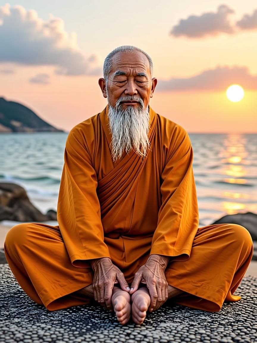Master Tenzin folding gently into a butterfly stretch, the Lotus Bloom