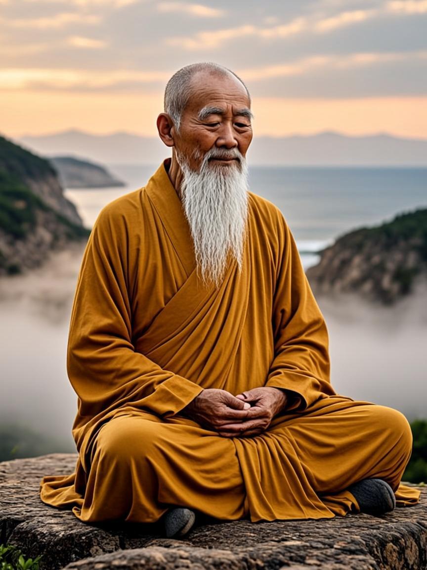 Master Tenzin sitting in stillness with closed eyes, the Stillness Breath